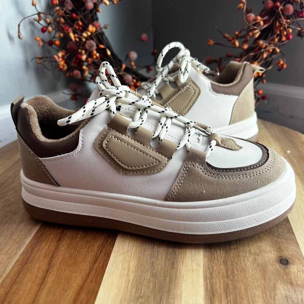 TMT Sunnei Womens Athleisure Teddy Colorblock Lace Up Sneaker Sz 6.5 White Khaki - Picture 3 of 14